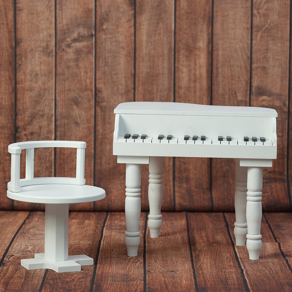 Grand Piano Props With Chair - White