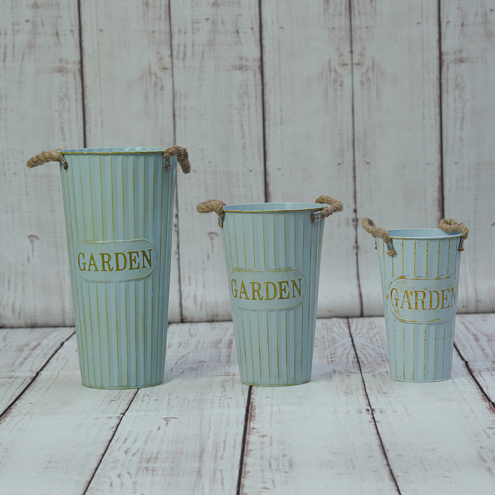 Metal Flower Pot Set of 3 - Blue
