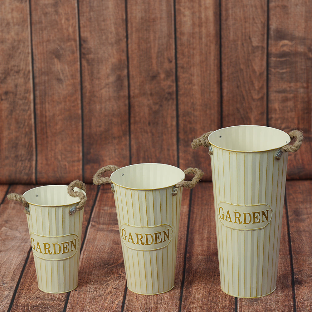 Metal Flower Pot Set of 3 - off White