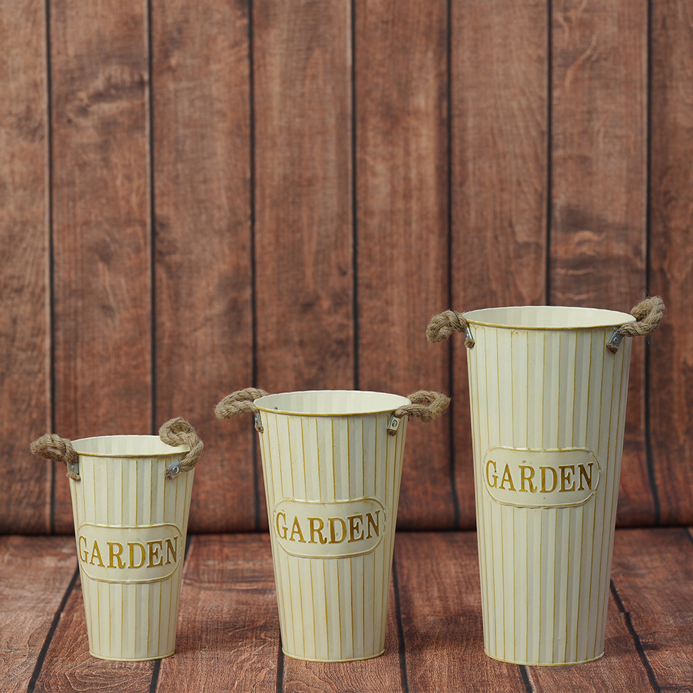 Metal Flower Pot Set of 3 - off White