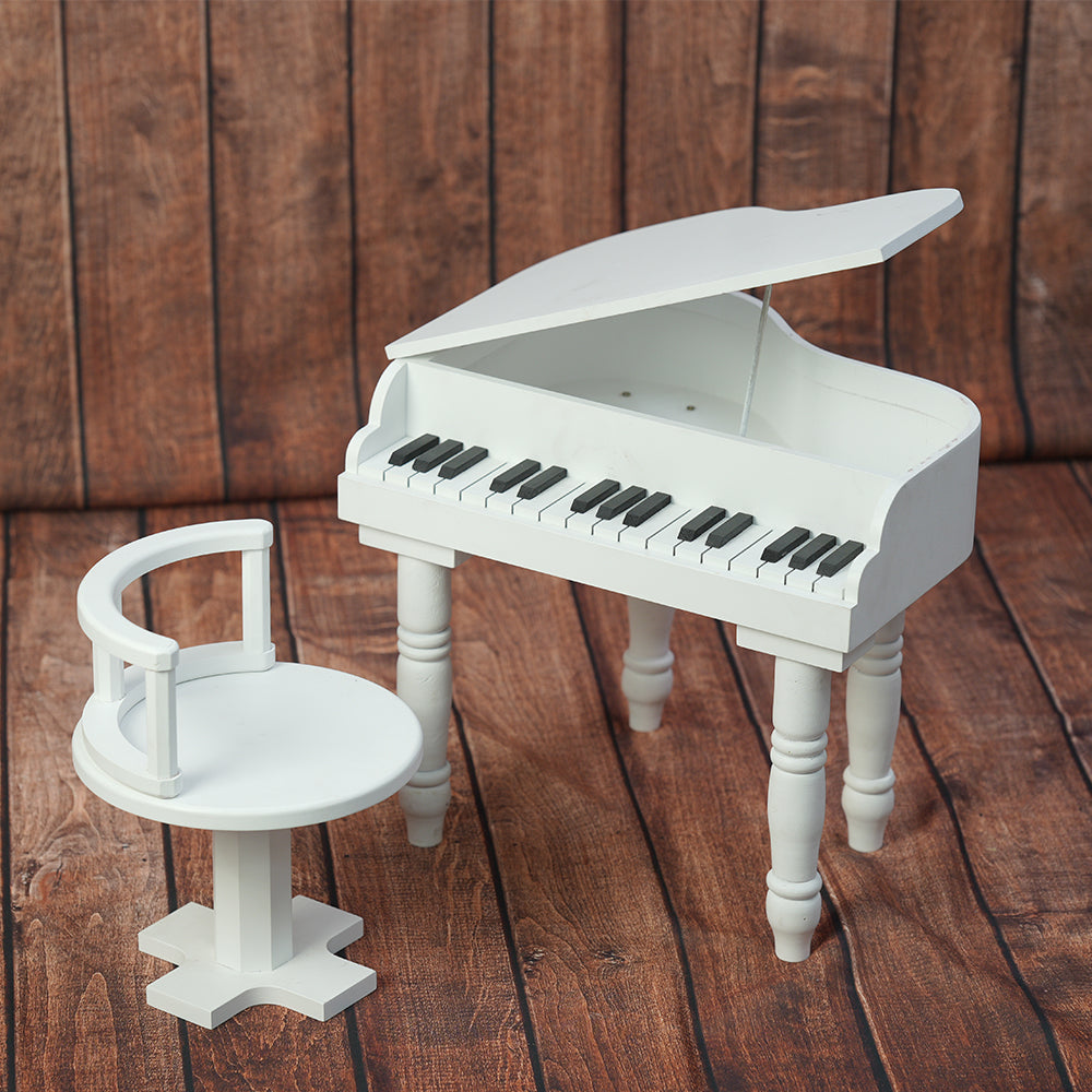 Grand Piano Props With Chair - White