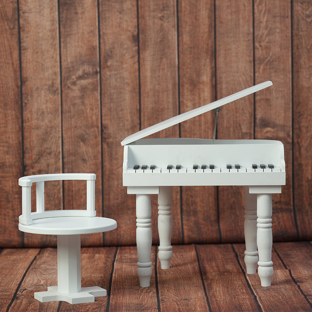 Grand Piano Props With Chair - White