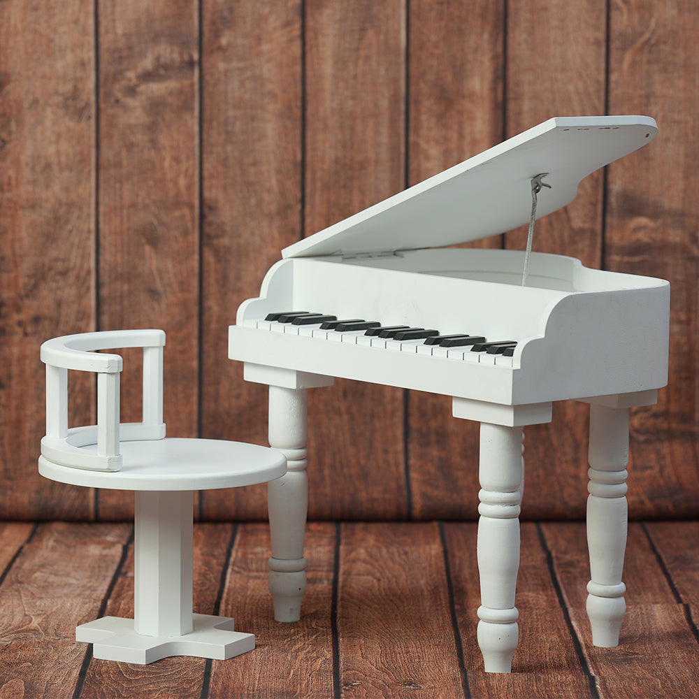 Grand Piano Props With Chair - White