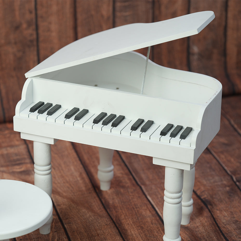 Grand Piano Props With Chair - White
