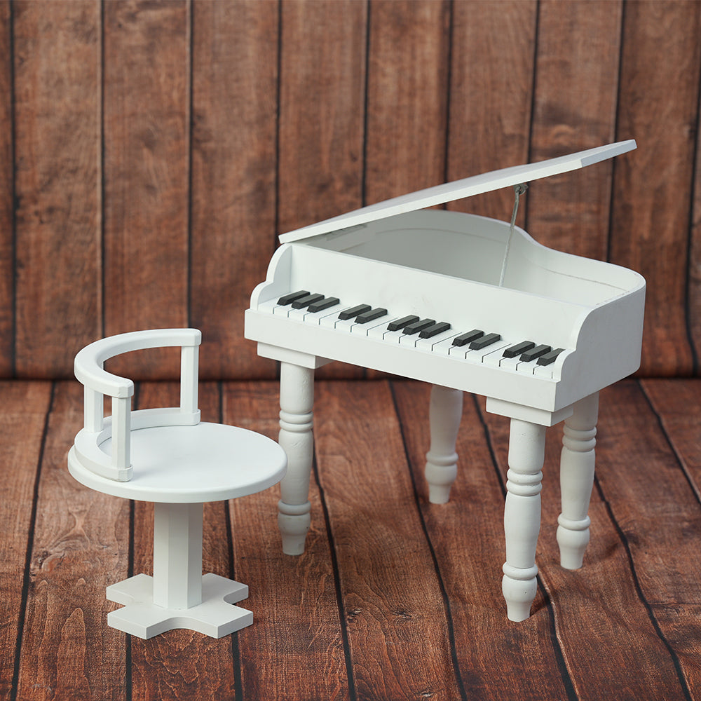 Grand Piano Props With Chair - White