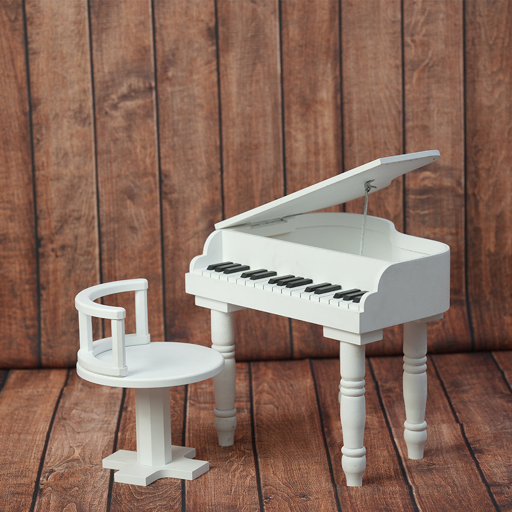 Grand Piano Props With Chair - White
