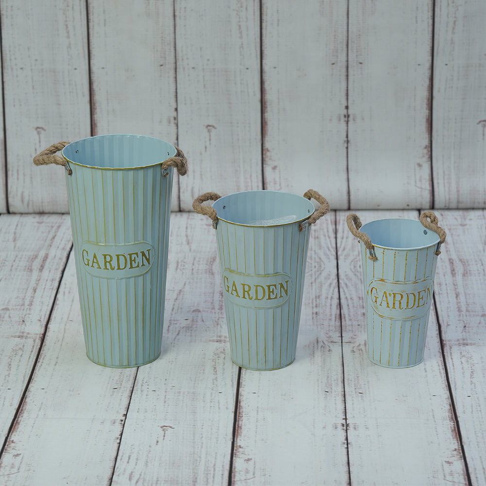 Metal Flower Pot Set of 3 - Blue
